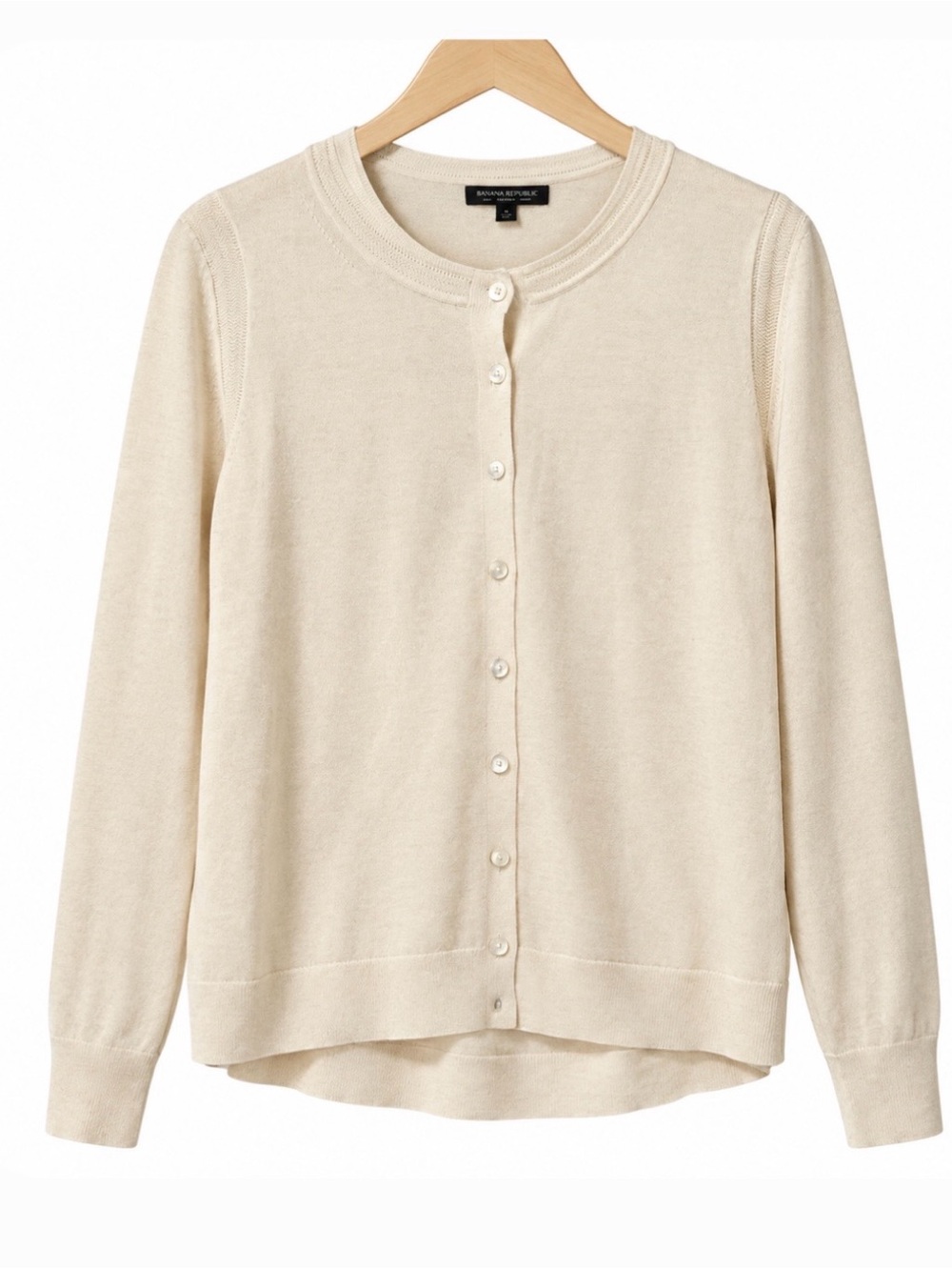 Merino Wool L Banana Republic Cream Button-Front Crewneck Cardigan Set